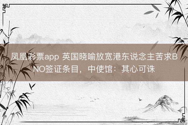 凤凰彩票app 英国晓喻放宽港东说念主苦求BNO签证条目，中使馆：其心可诛