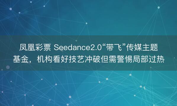 凤凰彩票 Seedance2.0“带飞”传媒主题基金,机构看好技艺冲破但需警惕局部过热