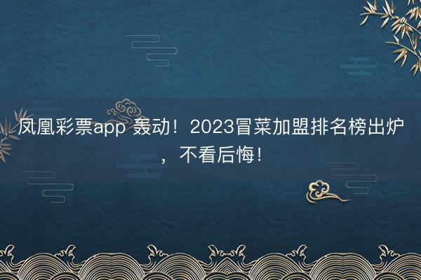 凤凰彩票app 轰动！2023冒菜加盟排名榜出炉，不看后悔！