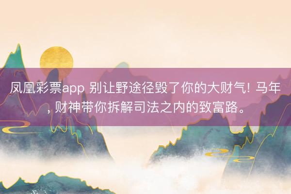 凤凰彩票app 别让野途径毁了你的大财气! 马年， 财神带你拆解司法之内的致富路。