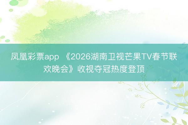 凤凰彩票app 《2026湖南卫视芒果TV春节联欢晚会》收视夺冠热度登顶