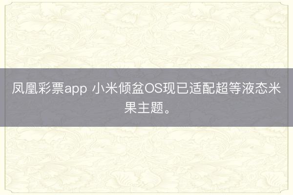 凤凰彩票app 小米倾盆OS现已适配超等液态米果主题。