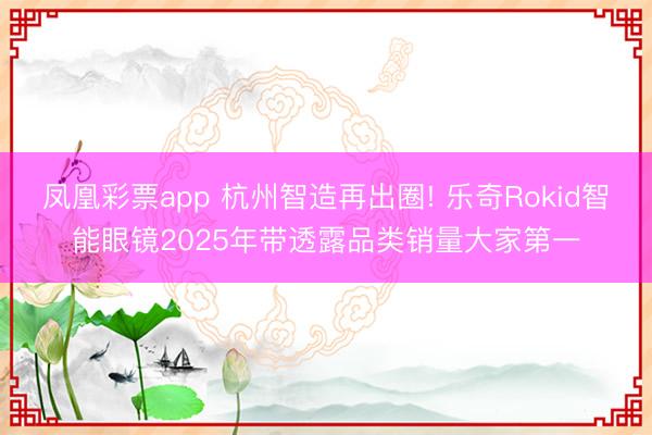 凤凰彩票app 杭州智造再出圈! 乐奇Rokid智能眼镜2025年带透露品类销量大家第一