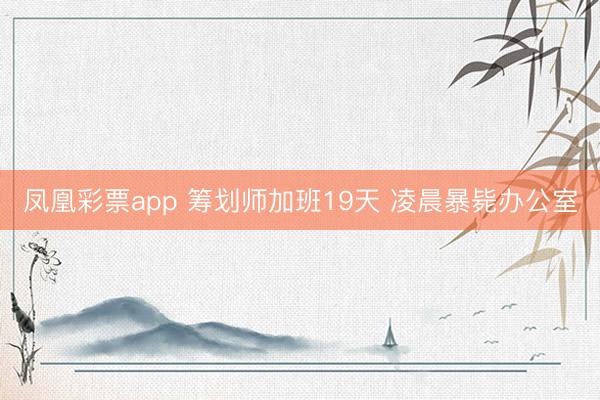 凤凰彩票app 筹划师加班19天 凌晨暴毙办公室