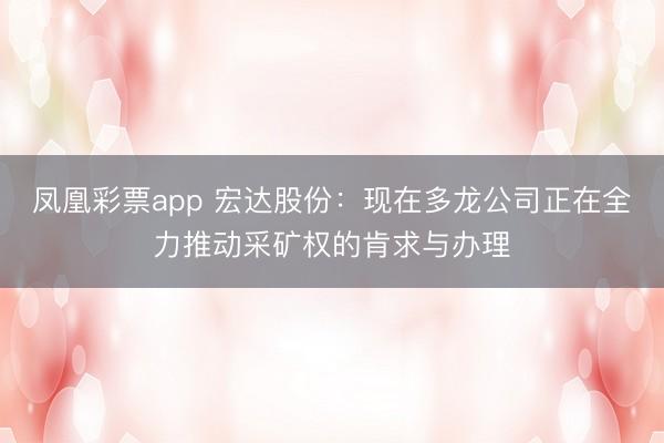 凤凰彩票app 宏达股份：现在多龙公司正在全力推动采矿权的肯求与办理