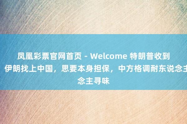 凤凰彩票官网首页 - Welcome 特朗普收到死讯，伊朗找上中国，思要本身担保，中方格调耐东说念主寻味