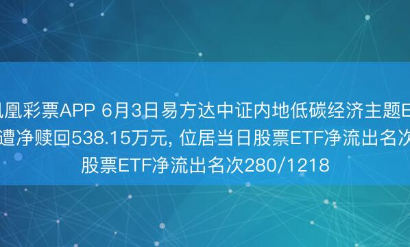 凤凰彩票APP 6月3日易方达中证内地低碳经济主题ETF(516070)遭净赎回538.15万元， 位居当日股票ETF净流出名次280/1218
