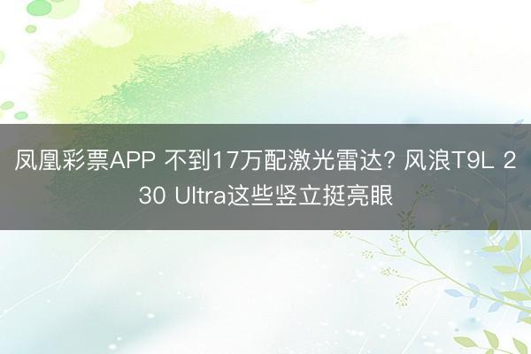 凤凰彩票APP 不到17万配激光雷达? 风浪T9L 230 Ultra这些竖立挺亮眼